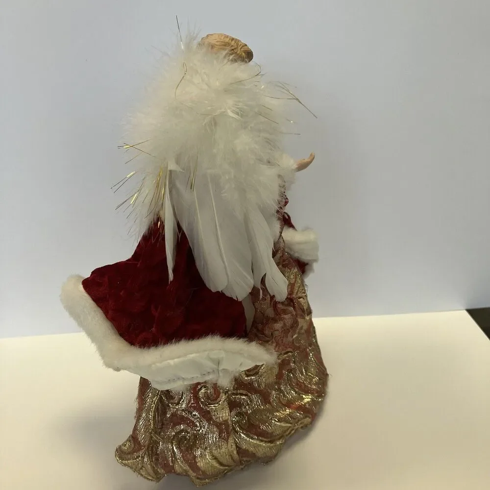 Angel Tree Topper Porcelain Head Christmas Red Gold 13